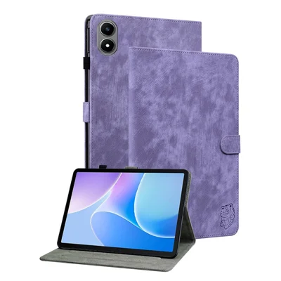 For Infinix Xpad 20 Case Tiger Imprint Anti-Scratch PU Leather Tablet Cover - Purple