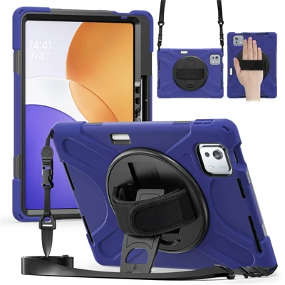 For Xiaomi Pad 9 Pro / Pad 7S Pro 12.5 / Pad 6S Pro 12.4 Kickstand Case TPU PC Silicone Tablet Cover with Shoulder Strap - Navy Blue