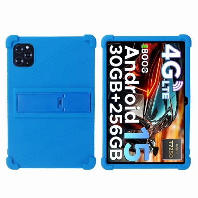 For Doogee Tab G6 Case Adjustable Kickstand Silicone Tablet Protective Cover - Dark Blue