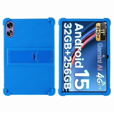 For Doogee Tab G6+ Case Adjustable Kickstand Silicone Tablet Protective Cover - Dark Blue