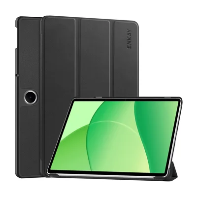 غطاء ثلاثي الطي مع حامل لجهاز Oppo Pad SE من ENKAY HAT PRINCE، غطاء لوحي من جلد PU + PC مع وظيفة الإيقاظ/النوم التلقائي - أسود