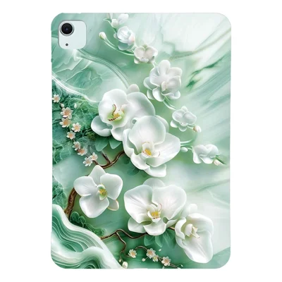 Tablet Case For iPad Air 13 (2026) / (2025) / (2024) / Pro 12.9 (2022) / (2021) / (2020) / (2018) Pattern Printing Slim Soft TPU Cover - Jade Flower