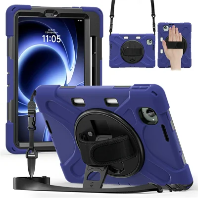 For Xiaomi Pad Mini / Redmi K Pad Kickstand Case TPU PC Silicone Tablet Cover with Shoulder Strap - Navy Blue