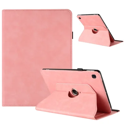 Tablet Case for Samsung Galaxy Tab S6 Lite (2024)  /  (2022)  /  (2020) Rotating Stand Solid Color PU Leather Cover - Pink