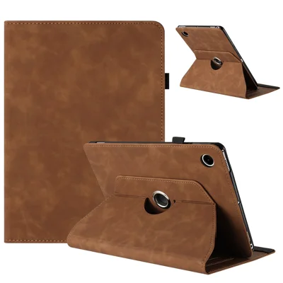 For Samsung Galaxy Tab A11+ / A9+ Case Rotating Stand Solid Color PU Leather Tablet Cover - Brown