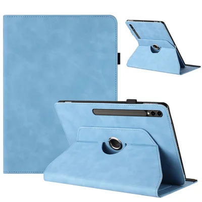 Tablet Case For Samsung Galaxy Tab S10+ / S9+ / S9 FE+ Rotating Stand Solid Color PU Leather Cover - Sky Blue