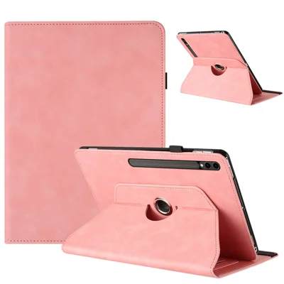 Tablet Case For Samsung Galaxy Tab S10+ / S9+ / S9 FE+ Rotating Stand Solid Color PU Leather Cover - Pink