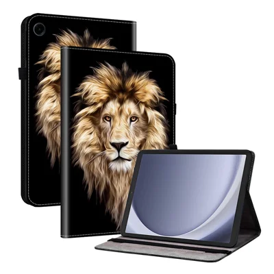 Leren hoesje met patroon voor Samsung Galaxy Tab A11 / A9 met standaard en kaartslots - Lion Head