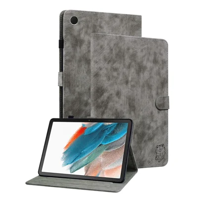 For Samsung Galaxy Tab A11+ Case Tiger Imprint Anti-Scratch PU Leather Tablet Cover - Grey