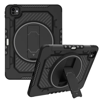 Fodral till iPad Pro 11 (2025) / 11 (2024) med ställfot PC + TPU stötsäkert täckande fodral med pennficka - Svart