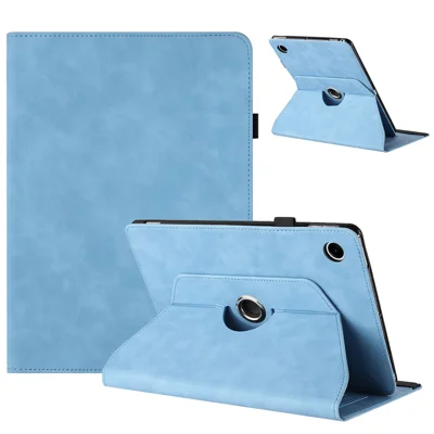 For Samsung Galaxy Tab A11 / A9 Case Rotating Stand Solid Color PU Leather Tablet Cover - Sky Blue