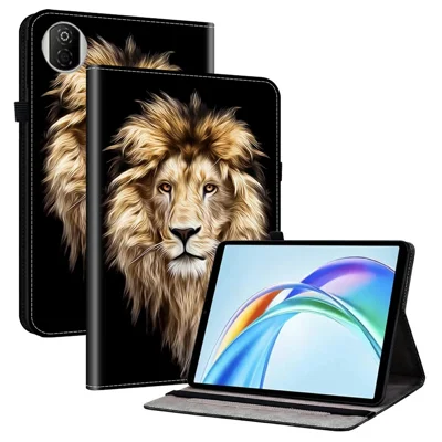 For Honor Pad X7 Leather Case Pattern Printed Stand Tablet Cover with Card Slots - Lion Head