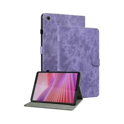 Til Lenovo Tab K9 Task Tigertryk Anti-skramme PU Læder Tablet Cover - Lilla