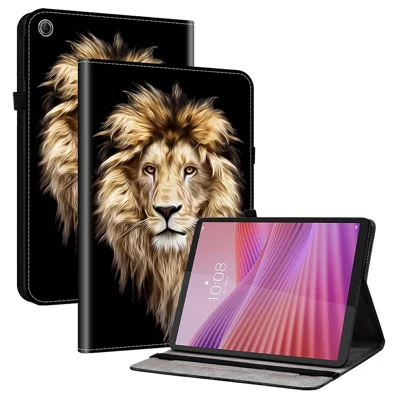 For Lenovo Tab K9 Læderetui med Mønsterprint, Ståetilbehør til Tablet med Kortlommer - Løvehoved