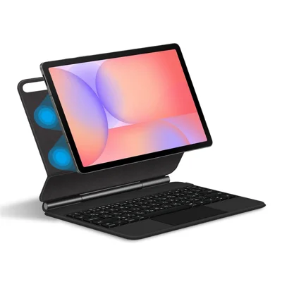 For Samsung Galaxy Tab S10 FE / S10 Lite / S9 / S8 / S7 FE Magnetic Floating Bluetooth-Compatible Keyboard (Russian) + Leather Tablet Case - Black