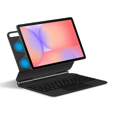 For Samsung Galaxy Tab S10 FE / S10 Lite / S9 / S8 / S7 FE Floating Magnetic Bluetooth-Compatible Keyboard (Korean) + Leather Tablet Case - Black