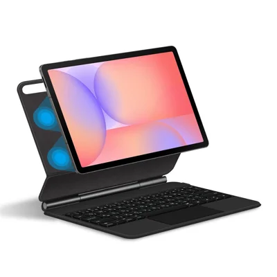 For Samsung Galaxy Tab S10 FE / S10 Lite / S9 / S8 / S7 FE Magnetic Floating Bluetooth-Compatible Keyboard (Hebrew) + Leather Tablet Case - Black