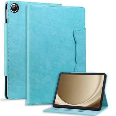 For Samsung Galaxy Tab A11 X133 X130 / Tab A9 Case Cat Buckle Closure Leather Protective Stand Cover - Baby Blue