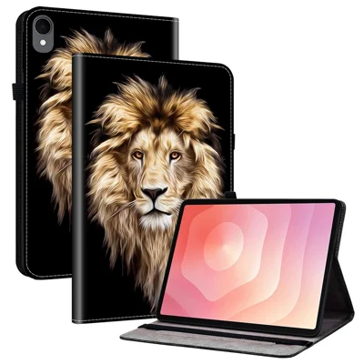 Leren hoesje voor Samsung Galaxy Tab S11 met patroonprint, standaard tabletcover met kaartslots - Lion Head