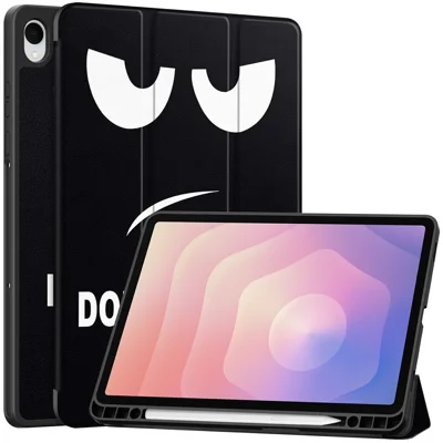 Voor Samsung Galaxy Tab S11 Tablet Hoesje met Patroonbedrukking Drieweg Stand Huid + TPU Cover met Penhouder - Raak Me Niet Aan