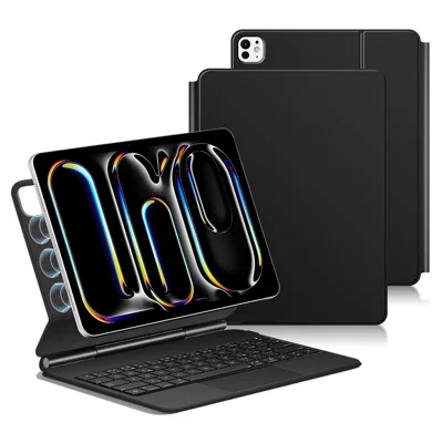 For iPad Pro 13 (2025) / 13 (2024) Smart Pogo Pin Direct Connection Keyboard (German Layout) + Leather Tablet Case - Black