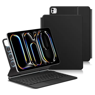 For iPad Pro 13 (2025) / 13 (2024) Smart Pogo Pin Direct Connection Keyboard (French Layout) + Leather Tablet Case - Black