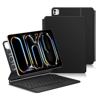 For iPad Pro 11 (2025) / 11 (2024) Smart Pogo Pin Direct Connection Keyboard (Korean Layout) + Leather Tablet Case - Black
