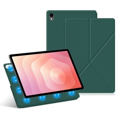 Voor Samsung Galaxy Tab S11 Leren Hoesje Origami Stand Magnetische Tablet Cover Automatisch Aan/Uitschakelen - Groen