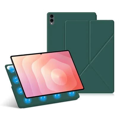 For Samsung Galaxy Tab S11 Ultra Leather Case Origami Stand Magnetic Tablet Cover Auto Wake  /  Sleep - Green