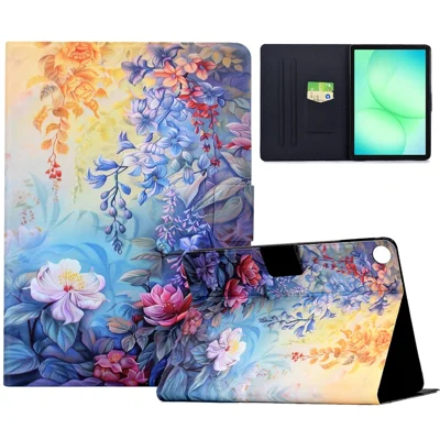 For Samsung Galaxy Tab A11  /  A9 Case Colorful Pattern Painting Card Slots Stand Leather Tablet Cover with Auto Sleep  /  Wake - Blossom