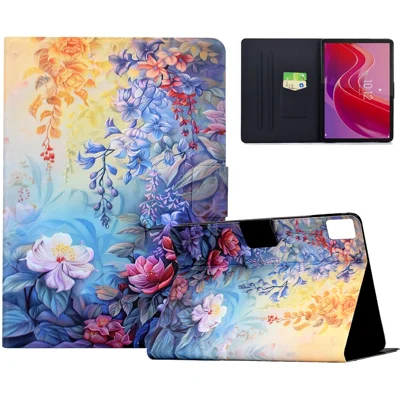 Futerał na Lenovo Tab M11 / Xiaoxin Pad 11 2024, kolorowy wzór malowany, z kieszeniami na karty, podstawką, skórzana pokrowcowa obudowa z automatycznym wybudzaniem/uspawaniem – Kwitnienie