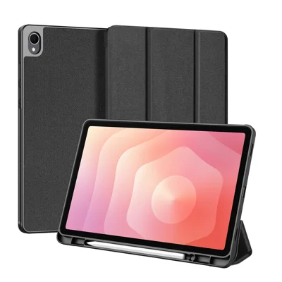 Voor Samsung Galaxy Tab S11 Case DUX DUCIS Domo Serie Drievoudige Stand PU Leren Tabletcover - Zwart
