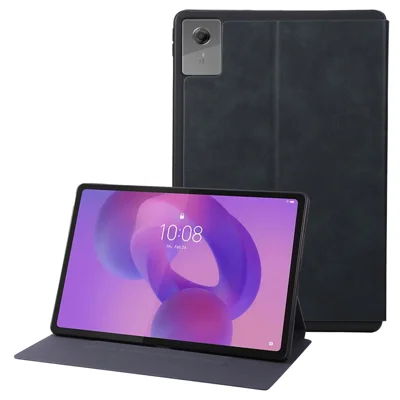 For Lenovo Idea Tab Plus Shockproof Case PU Leather Tablet Cover with Stand - Blue