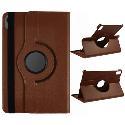 Voor Samsung Galaxy Tab S11 hoes draaibare standaard PU leer + PC tabletcover met elastisch bandje - Bruin