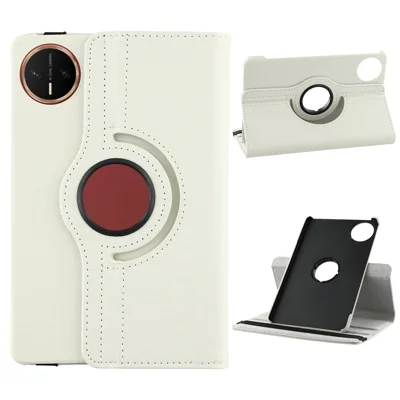 For Huawei MatePad Mini Case Rotating Stand PU Leather + PC Tablet Cover with Elastic Band - White