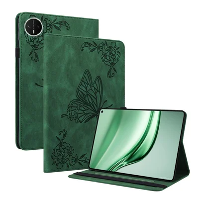 For Huawei MatePad Mini Case Butterfly Flower Imprint PU Leather Tablet Cover with Card Slots - Green