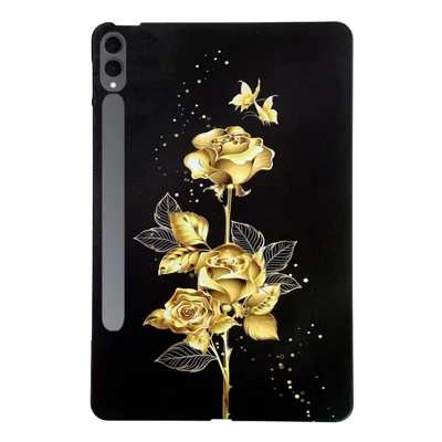 For Samsung Galaxy Tab S12 Ultra / S11 Ultra TPU Case Pattern Printing Slim Tablet Protective Cover - Golden Butterfly Rose