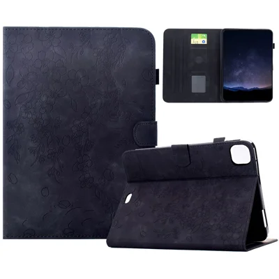 Leather Case for iPad Air 11 (2026) / (2025) / (2024) / Air (2022) / Air (2020) / iPad Pro 11 (2022) / (2021) / (2021) / (2020) / (2018) Plum Blossom Stand Card Slots Tablet Cover - Black