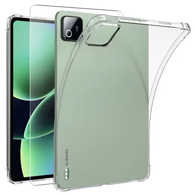 Voor Xiaomi Pad 8 / 8 Pro hoesje TPU valbestendig transparant tabletcover + gehard glas schermbeschermer