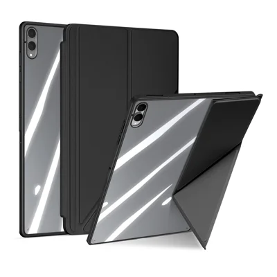 DUX DUCIS For Samsung Galaxy Tab S12 Ultra / S11 Ultra Case  Magi Series Detachable Origami Stand Leather+PC+TPU Clear Back Cover - Black