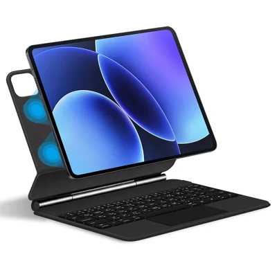 For Xiaomi Poco Pad X1 / Pad 8 Pro / Pad 8 / Pad 7 Pro / Pad 7 Floating Magnetic Bluetooth-Compatible Keyboard (Arabic) + Leather Tablet Case - Black