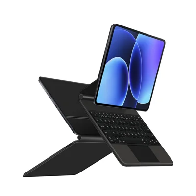 For Xiaomi Poco Pad X1 / Pad 8 Pro / Pad 8 / Pad 7 Pro / Pad 7 Magnetic Floating Bluetooth-Compatible Keyboard (English) + Leather Tablet Case - Black