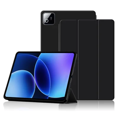 Voor Xiaomi Pad 8 / Pad 8 Pro Case PU Leer TPU Achterkant Drievoudige Stand Tablet Cover - Zwart