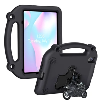 For iPad mini (2024)  /  (2021) EVA Case Motorcycle Kickstand Shockproof Tablet Cover with Handle - Black