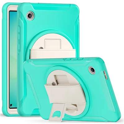 Samsung Galaxy Tab A11 Hülle Rotierender Ständer PC + TPU Tablet-Abdeckung mit Handschlaufe - Mintgrün