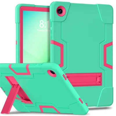 Étui pour Samsung Galaxy Tab A11+ Style Robot en silicone + Housse de tablette PC avec support - Vert menthe / Rose