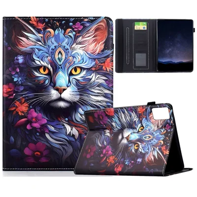 Funda de Cuero con Estampado de Patrón para Lenovo Tab M9, Ranuras para Tarjetas, Soporte, Suspensión/Activación Automática, Cubierta de Tableta - Gato Colorido