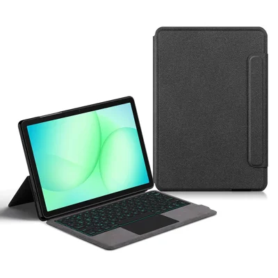 For Samsung Galaxy Tab A11+ Leather Case + Touchpad Bluetooth-Compatible Keyboard with Backlit