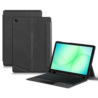 For Samsung Galaxy Tab A11+ Leather Case + Bluetooth-Compatible Keyboard with Backlight Trackpad