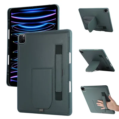 Tablet Case For iPad Air 11 (2026) / (2025) / (2024) / Air (2022) / (2020)  /  Pro 11 (2022)  /  (2020)  /  (2018) Kickstand PU + TPU Cover with Wristband  /  Pen Slot - Green